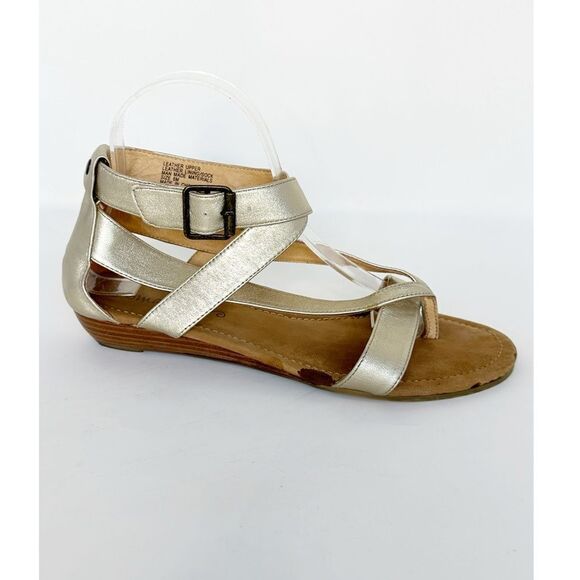 Anthropologie Matisse Gladiator Strappy Ankle Buckle Sandal Gold Size 8 - Picture 1 of 11